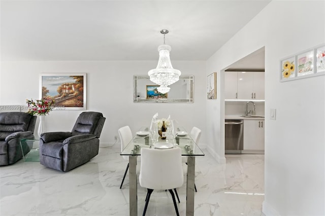 2500 Parkview Dr Unit 2303, Hallandale Beach, FL 33009 - dining area with an inviting chandelier, baseboards, and marble finish floor