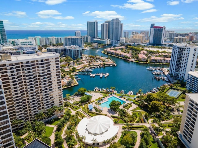 bird's eye view featuring a water view