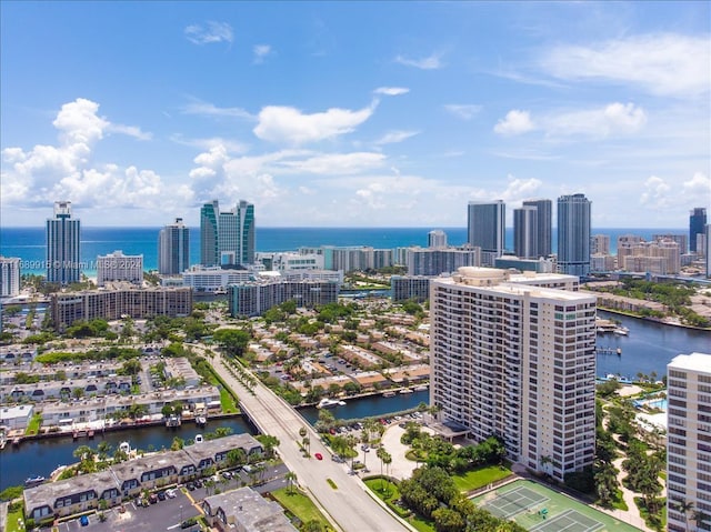 drone / aerial view featuring a water view