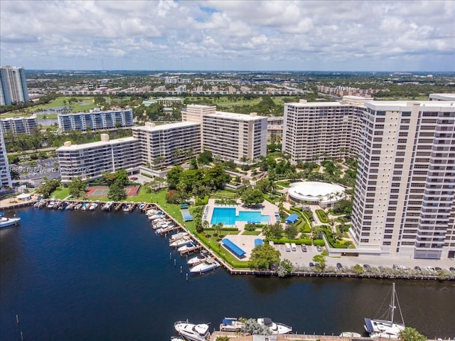 2500 Parkview Dr Unit 2303, Hallandale Beach, FL 33009 - birds eye view of property featuring a water view and a view of city