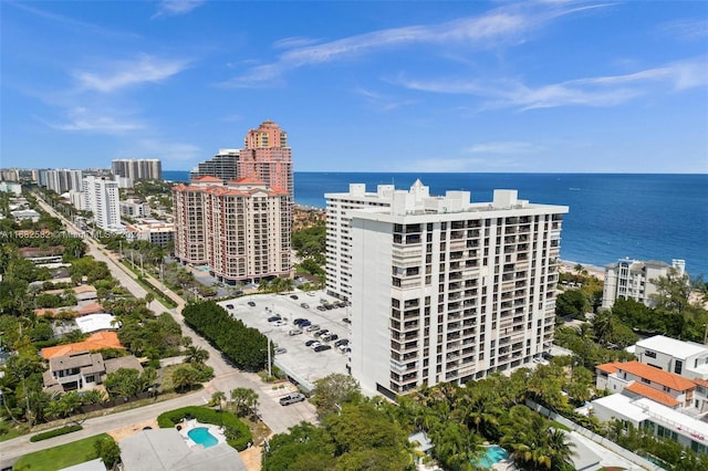 drone / aerial view featuring a water view