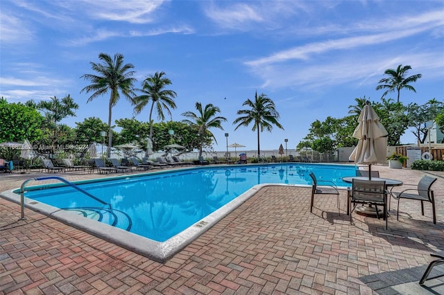 view of pool featuring a patio