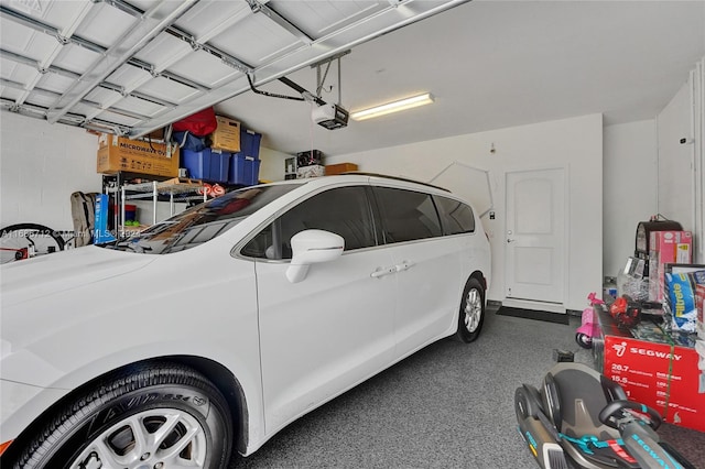 garage with a garage door opener