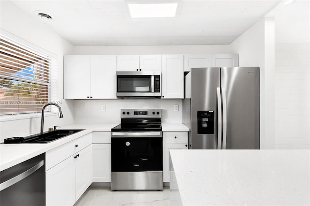 kitchen with white cabinetry, appliances with stainless steel finishes, and sink