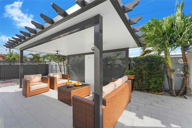 view of patio with outdoor lounge area and a pergola