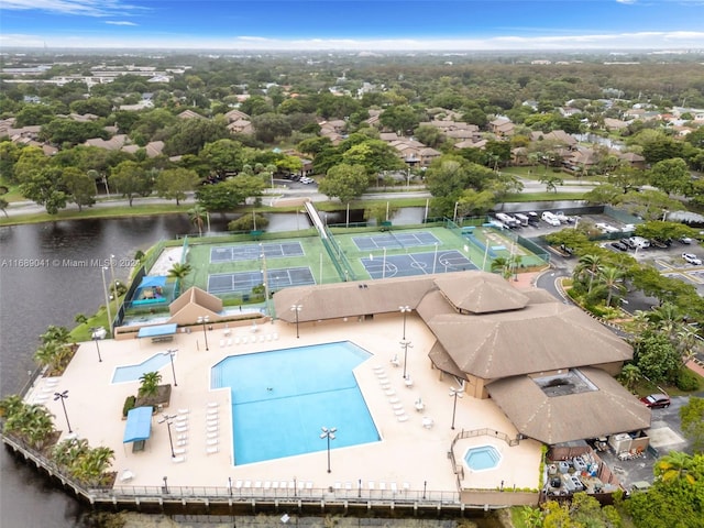 bird's eye view featuring a water view