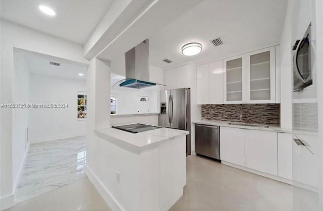 kitchen with white cabinetry, appliances with stainless steel finishes, sink, and wall chimney exhaust hood