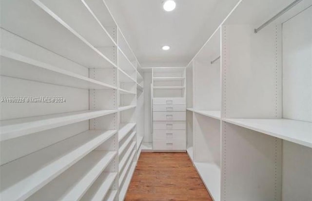 spacious closet featuring light hardwood / wood-style floors