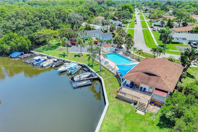 aerial view with a water view