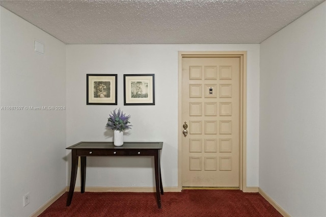 entrance foyer with carpet flooring and a textured ceiling