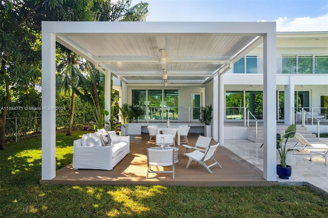 view of patio with an outdoor hangout area and ceiling fan