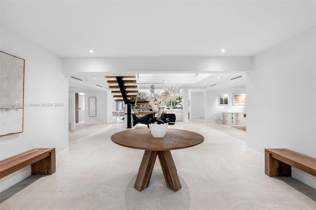 hallway with beam ceiling