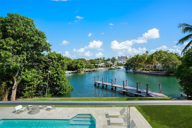 view of dock featuring a water view