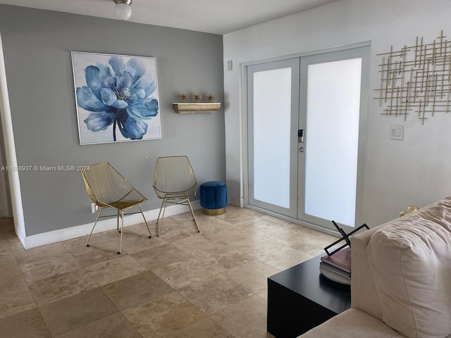 sitting room featuring french doors