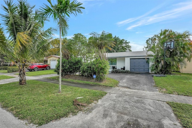 view of front facade with a front yard and a garage