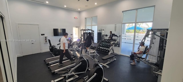 gym with a high ceiling