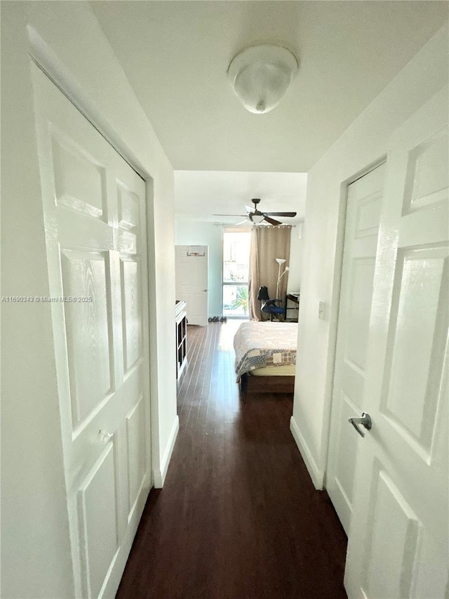 bedroom with dark hardwood / wood-style flooring