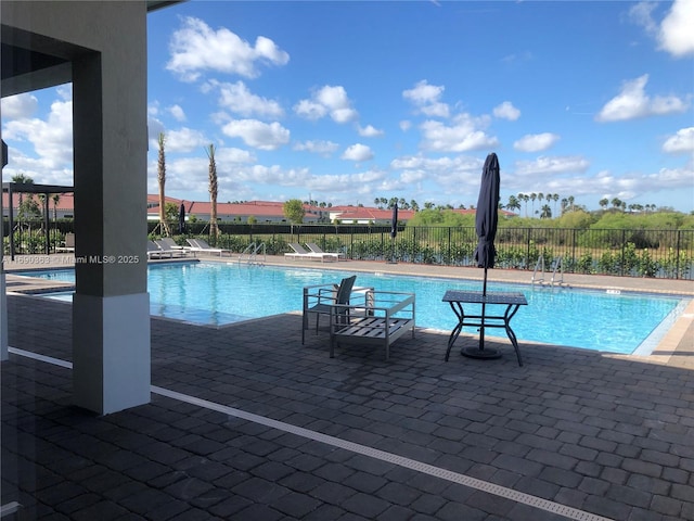 view of swimming pool with a patio