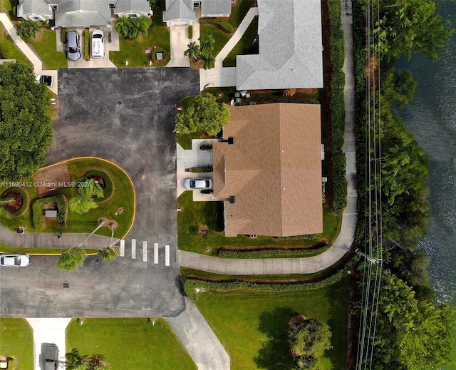 bird's eye view featuring a water view