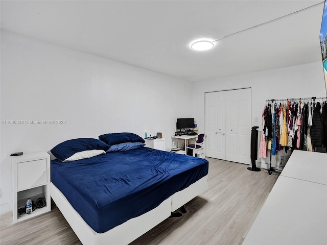 bedroom with light wood-type flooring and a closet