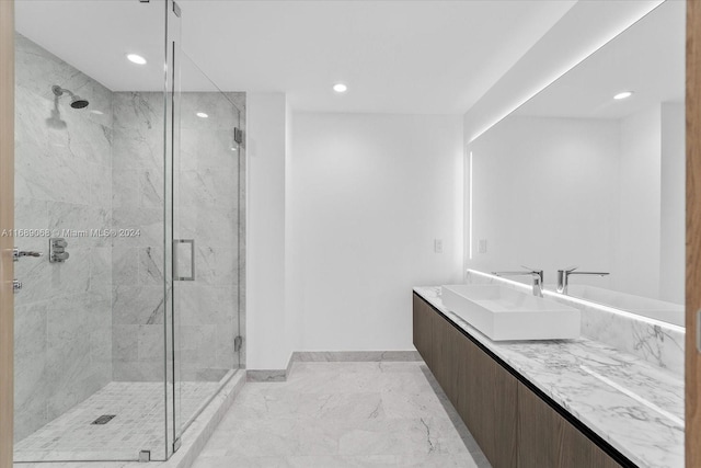1135 103rd St Unit 403, Bay Harbor Islands, FL 33154 - full bath featuring a marble finish shower, vanity, marble finish floors, and recessed lighting