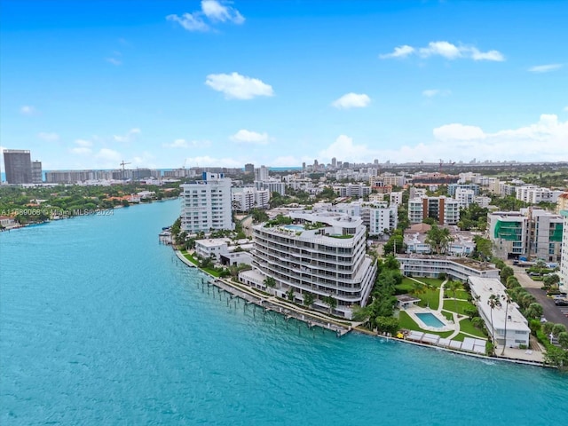 aerial view with a water view