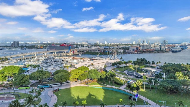 bird's eye view featuring a water view