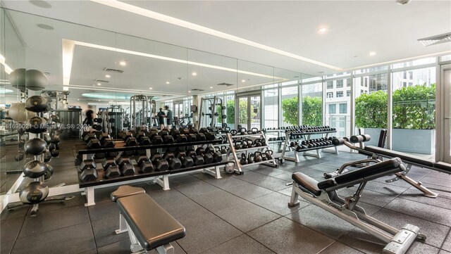 exercise room with a wall of windows