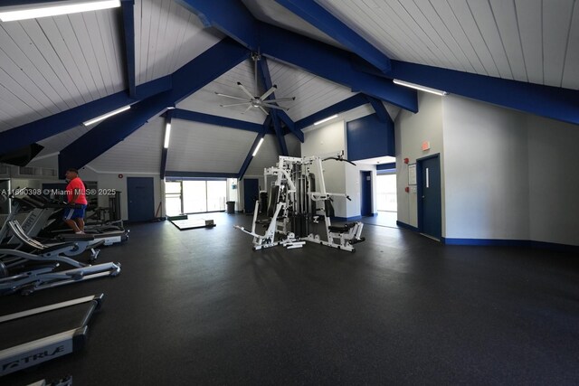 gym featuring lofted ceiling