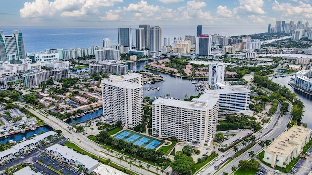 aerial view with a water view