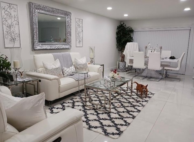 living room featuring light tile patterned floors