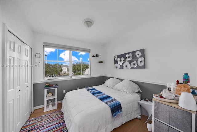 bedroom featuring hardwood / wood-style flooring and a closet