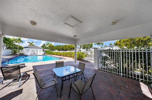 view of swimming pool with a patio