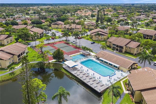 aerial view featuring a water view