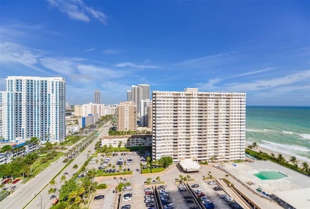 aerial view featuring a beach view and a water view