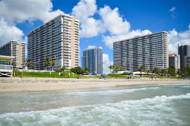 property view of water featuring a view of the beach