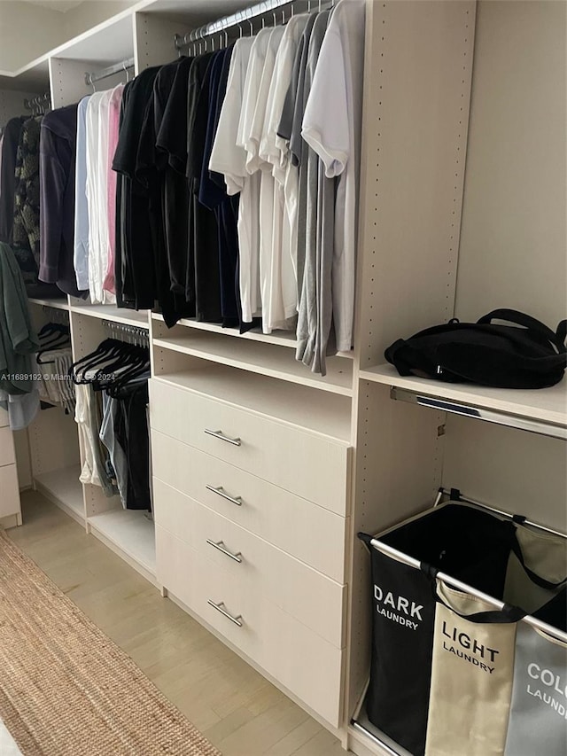 walk in closet featuring light hardwood / wood-style floors