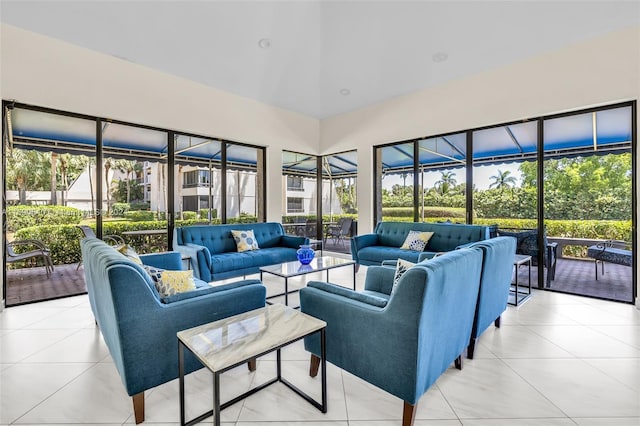 6320 Boca Del Mar Dr Unit 207, Boca Raton, FL 33433 - living room featuring light tile patterned flooring, healthy amount of natural light, and a towering ceiling