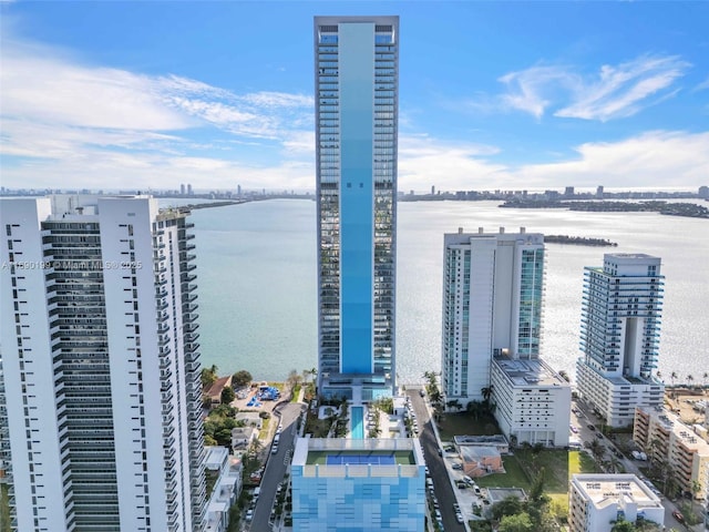 exterior space with a water view