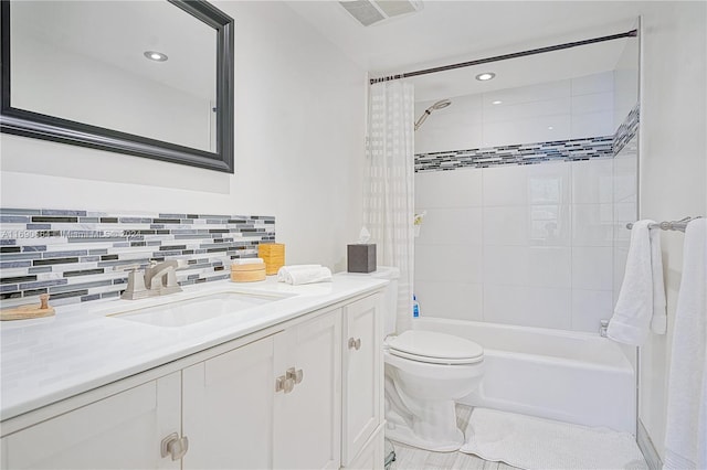 780 NE 69th St Unit 2506, Miami, FL 33138 - full bathroom with tasteful backsplash, vanity, toilet, shower / tub combo with curtain, and recessed lighting