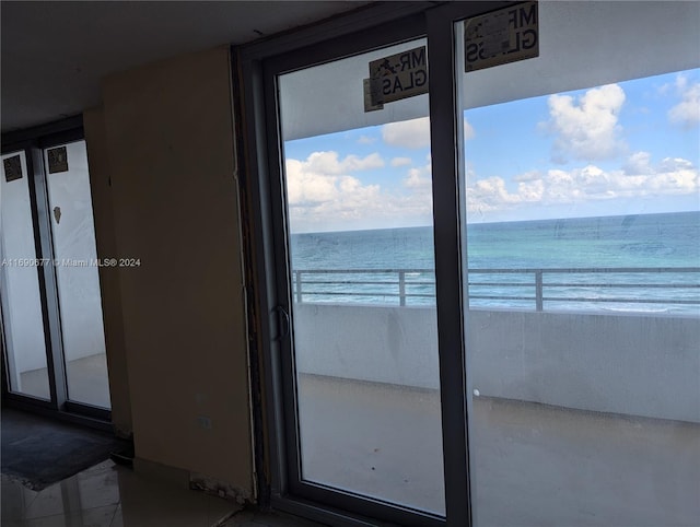 view of water feature with a beach view