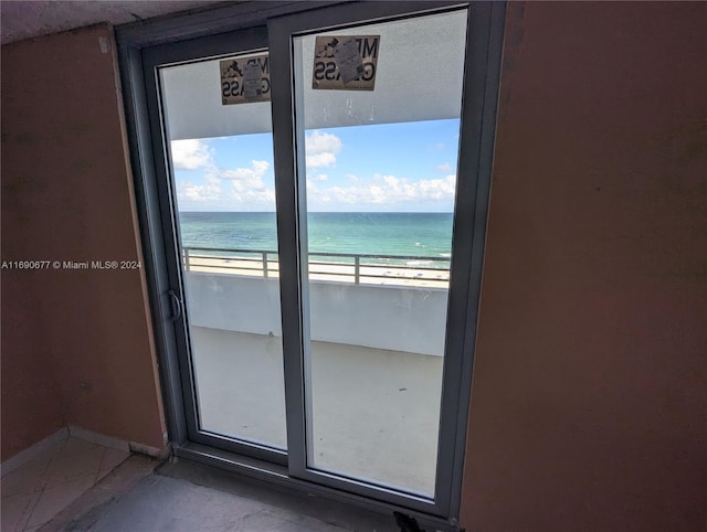 view of water feature with a beach view