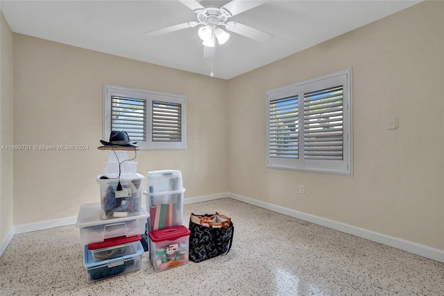 misc room featuring ceiling fan