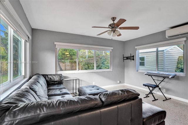 living room featuring a wealth of natural light and a wall mounted AC