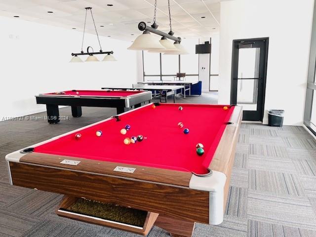 game room featuring carpet floors and billiards