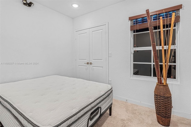 bedroom featuring a closet and carpet flooring