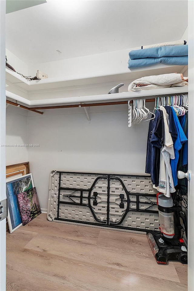 spacious closet with light hardwood / wood-style flooring