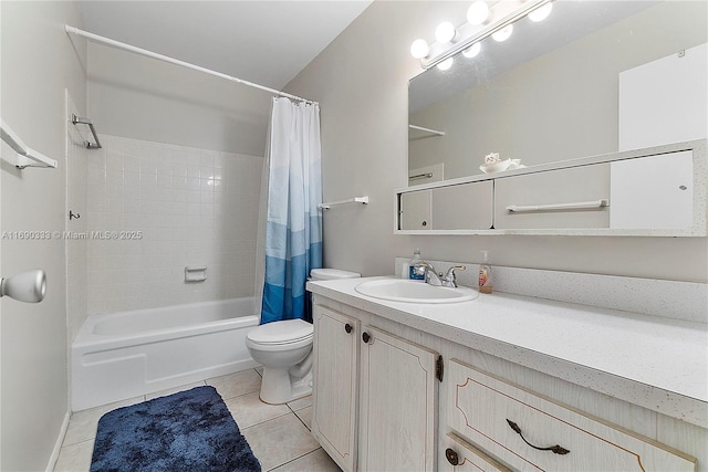 full bathroom with tile patterned flooring, vanity, shower / bath combination with curtain, and toilet