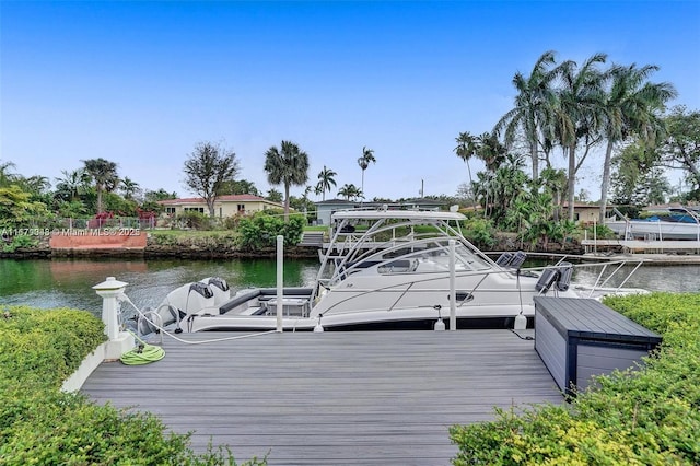 view of dock with a water view