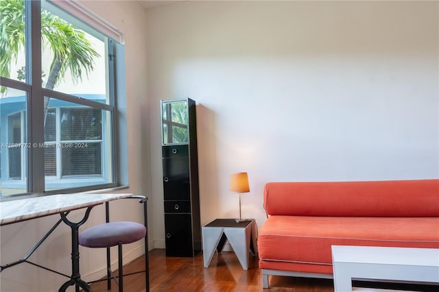 sitting room with dark hardwood / wood-style floors